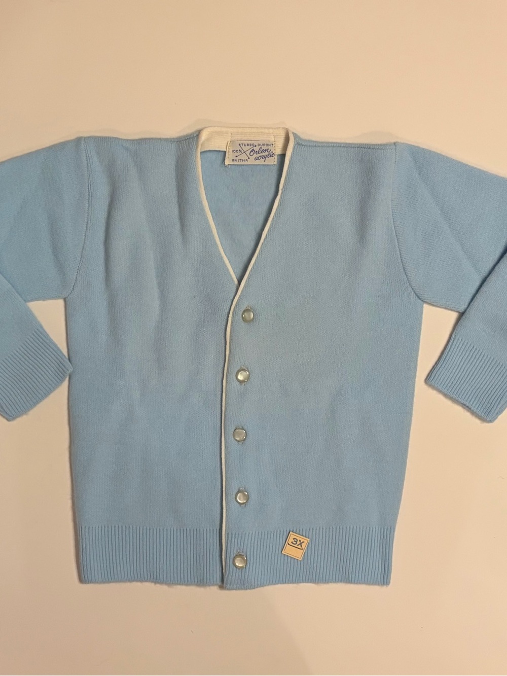 Vintage 1960’s Baby DuPont Orlon Acrylic Cardigan with Original Paper Tag